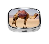 Desert Sand Camel Print Pill Box 2 Compartment Medicine Pill Case,Portable for Pocket Or Purse Pill Box Decorative Metal Medicine Organizer