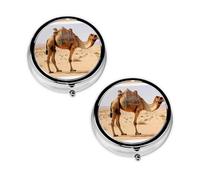 Desert Sand Camel Print Pill Box 3 Compartment Medicine Pill Case,Portable for Pocket Or Purse Pill Organizer Decorative Metal Medicine Vitamin Organizer Unique Gift
