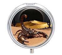 Desert Scorpion Eclipse Pill Box Travel Pill Organizer 3-Compartment with Mirror Design Portable Round Medicine Case for Vitamins, Jewelry & Essentials Durable Pocket Pillcase for Purse, Camping