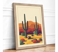 Desert Sentinels Geometric Framed Wall Art Print A4 (29.7×21cm) Oak, Wall Decor for Living Room, Bedroom, Office & Home, Ready to Hang, Art Gift