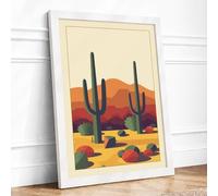 Desert Sentinels Geometric Framed Wall Art Print A4 (29.7×21cm) White, Wall Decor for Living Room, Bedroom, Office & Home, Ready to Hang, Art Gift