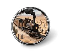 Desert Steam Train Vintage Lapel Pin Metal Brooch Badge Round Button Enamel Style Pinback for Hats Bags Clothing Gift