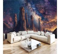 Desert Stone Pillars 3D Photo Wallpaper Non-Woven Wall Mural Starry Sky Milky Way Wall Mural Decoration Poste Premium Wallpaper Wall Art for Living Room Bedroom W300xH210 12yf338