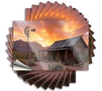 Desert Sunset At The Old Windmill Cabin Laptop Half - Indie Bumper Self Adhesive Sticker(6X9CM)