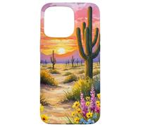 Desert Sunset Cactus Wildflower Arizona Landscape Art Case for iPhone 15 Pro Max