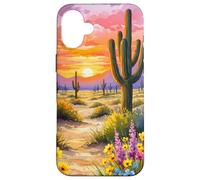Desert Sunset Cactus Wildflower Arizona Landscape Art Case for iPhone 16 Plus