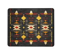 Desert Sunset Geometric Mouse Pad, Yellow Red Tribal Patterns Stitched Edge Mousepad, Rubber Non-Slip Washable Gaming Mouse Pad for Home and Office Computer, Laptop Square 8x10 Inch