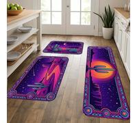 Desert Sunset Kitchen Mats for Floor, Colorful Cactus Pattern Soft Mats, Summer Cushioned Comfort Washable Decor Rugs for Kitchen Sinks Laundryroom Bathroom 3pcs