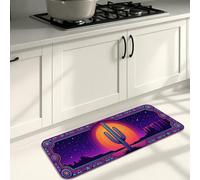 Desert Sunset Kitchen Mats for Floor, Colorful Cactus Pattern Soft Mats, Summer Cushioned Comfort Washable Decor Rugs for Kitchen Sinks Laundryroom Bathroom 16x47 Inch