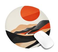Desert Sunset Landscape Mouse Pad, Orange Red Mountains Stitched Edge Mousepad, Non-Slip Washable Gaming Mouse Pad for Home and Office Computer, Laptop Round 8x8 Inch