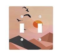 Desert Sunset Light Switch Cover Plates/Outlet Covers,Orange Brown Modern Birds for Room Decor,Thermoplastic Wall Plates,Standard Size Double Toggle
