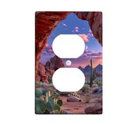 Desert Sunset Light Switch Cover Plates/Outlet Covers, Vibrant Violet Sky Over Cacti for Home Decor, Thermoplastic Wall Plates, Standard Size Single Duplex Outlet