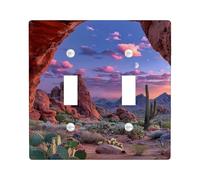 Desert Sunset Light Switch Cover Plates/Outlet Covers, Vibrant Violet Sky Over Cacti for Home Decor, Thermoplastic Wall Plates, Standard Size Double Toggle