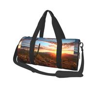 Desert Sunset -Print Round Travel Bag Large Capacity Duffel with Multiple Pockets Lightweight Foldable for Gym Weekend Trips.