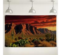 Desert Sunset Wall Backdrop, Mountain Landscape Rustic Party Decorations, Warm Red Nature Photography Background for Events, Summer Outdoor Booth Supplies 71x43 Inch