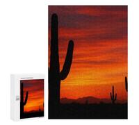 Desert Sunset with Cactus Silhouettes Puzzle for Adults, 300 PCS, Illustrated Jigsaw Edition, Classic Jigsaw Entertainment for The Home, at Home