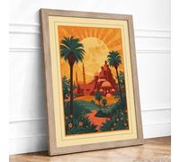 Desert Temple at Sunrise Art Deco Framed Wall Art Print A4 Oak