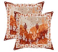 Desert Themed Throw Pillow Covers Set of 2, Terracotta Southwest Cactus Decorative Cushion Covers, Rustic Home Decor for Couch Sofa Bed 16x16 Inch