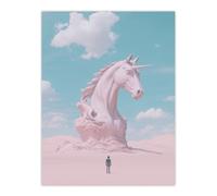 Desert Unicorn Sand Sculpture Pastel Landscape Wall Art Print Artery8 Blue W24 inch x H32 inch
