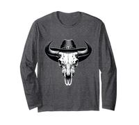 Desert Western Gothic Bull Skull with Horns and Cowboy Hat Long Sleeve T-Shirt