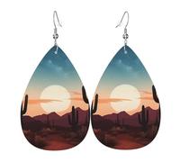 Desert With Cactus Leather Earring Printed Pendant Lightweight Dangle Earrings For Women Beach