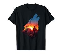 Desert Wolf Silhouette Sunset Nature Boho Aesthetic Art T-Shirt