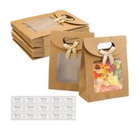 DesertBoy 12 Pcs Kraft Paper Gift Bags with Window, Stand Up, Handles, Brown, 12 x 6 x 16 cm, Perfect for Birthdays, Weddings, Holidays