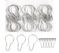 DesertBoy 40 Pcs Shower Curtain Rings, Shower Curtain Hooks with Transparent Storage Box, Hooks for Curtains, Rust Proof Decorative Hooks loop for Bathroom Bedroom kitchen Curtains Rods (Silver)