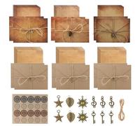 DesertBoy Vintage Letter Paper Aged Envelopes, Vintage Letter Writing Set, Writing Paper and Envelopes Set (24 Sheets Letter Papers, 12 Envelopes, 12 Retro Keys, 12 Hemp Ropes, 1 Sheet Seal Stickers)