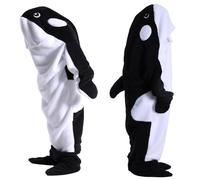 Deserthome Shark Blanket Onesie for Adult Wearable Shark Blanket Hoodie, Super Soft Comfortable Warm Shark Costume for Cosplay Black Whale 3XL