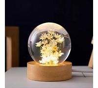 DESHINTKE Yellow Daisy Glowing Crystal Ball Eternal Flower Paperweight with Luminous Base