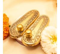 DESHNA 100% Pure Brass Laxmi Charan Paduka for Diwali Pooja. Pital MATA Charan for Main Door Entrance & Mandir. Vastu for Wealth (Medium)