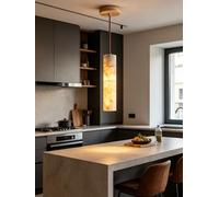 DESHOME Marble Pendant Light, Natural Texture Alabaster Hanging Light Fixture, Height Adjustable Wabi Sabi Nordic Modern Bedside Pendant Lamp, for Kitchen Island, Bar, Living Room, Hallway, 35cm