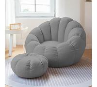 DESHVA Stuffed Animal Bean Bag Storage Chair, Ultra Soft Memory Foam Bean Bag Chair, Imitation Teddy fur, Washable, Stuffable Zipper Beanbag Cover for Organizing Plush Toys,Gray