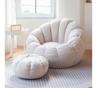 DESHVA Stuffed Animal Bean Bag Storage Chair, Ultra Soft Memory Foam Bean Bag Chair, Imitation Teddy fur, Washable, Stuffable Zipper Beanbag Cover for Organizing Plush Toys,White