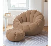DESHVA Stuffed Animal Bean Bag Storage Chair, Ultra Soft Memory Foam Bean Bag Chair, Imitation Teddy fur, Washable, Stuffable Zipper Beanbag Cover for Organizing Plush Toys,Brass