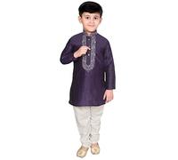 Desi Sarees Boys Blended Silk Kurta Pajama Shalwar Kameez Eid Festive clothes Sherwani 968 (12 Years) Navy Blue