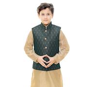 Desi Sarees Boy's Brocade Waistcoat Jacket Wasket Vest Only Not Kurta 052 (UK, Age, 9 Years, Grey)