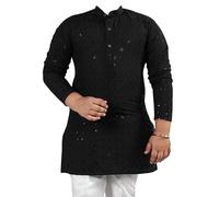 Desi Sarees Boys Chikan Kurta Fully Front Back Embroidered With Sequence White Pant 987 (UK, Age, 10 Years, Regular, Black)