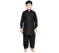 Desi Sarees Boys Cotton Black Pathani Punjabi Style Kurta With shalwar 2 Pcs Set 991 (Black, 11 Years)