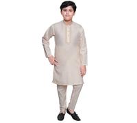 Desi Sarees Boys Cotton Cream Neck Embroidered Kurta With Trouser Pant 994 (Cream, 12 Years)