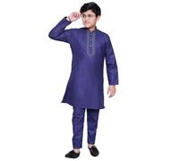Desi Sarees Boys Cotton Embroidered Kurta With trouser Semi Formal 1009 (UK, Age, 7 Years, Regular, Navy Blue)