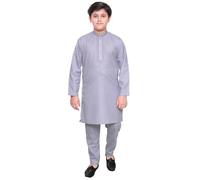 Desi Sarees Boys Cotton Grey Resham Work Kurta With trouser Style 990 (UK, Age, 9 Years, Regular, Grey)