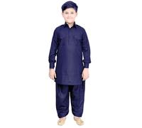Desi Sarees Boys Cotton Pathani Punjabi Style Shirt Collar Kurta With shalwar 1008 (Navy Blue, 5 Years)