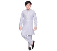 Desi Sarees Boys Cotton White Neck Embroidered Kurta With trouser Style 989 (White, 11 Years)