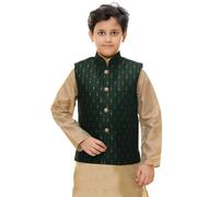 Desi Sarees Boy's Formal Brocade Waistcoat Jacket Wasket Vest Only 050 (UK, Age, 12 Years, Bottle Green)