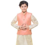 Desi Sarees Boy's Formal Mix Fabric Waistcoat Jacket Wasket Vest Only 048 (UK, Age, 12 Years, Pink)