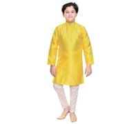 Desi Sarees Boys Jacquard Kurta With Trouser Haldi Mehandi Outfit 1002 (UK, Age, 4 Years, Regular, Yellow)
