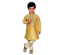 Desi Sarees Boys Mix Silk Sherwani Kurta Pyajama Shalwar Kameez Fashion Clothing 869 (3 Years, Gold)