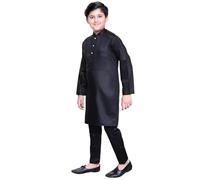 Desi Sarees Boys Plain Soft Cotton Gold Buttons Kurta Trouser Pajama Shwalwar Kameez 995 (Black, 2 Years)